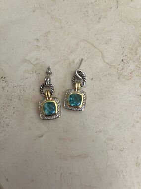 Two-Tone Drop Blue Topaz Earrings